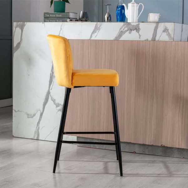 Caiden Velvet Bar Stool With Metal Legs in Mustard Tudor Furniture