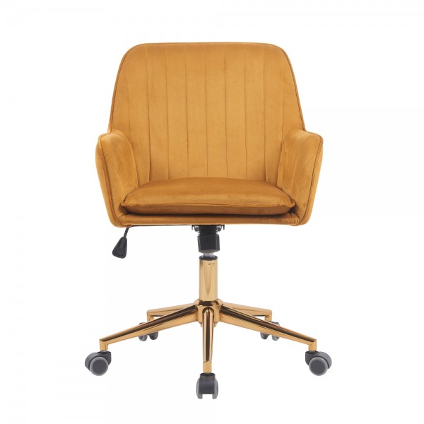 Velvet Upholstered Office Chair Swivel Chair mustard with Brass Base Tudor Furniture