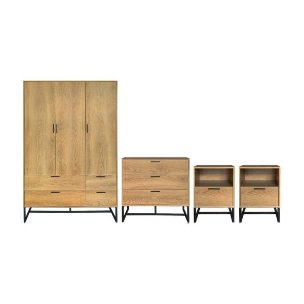 BELLUNO INDUSTRIAL STYLE BEDROOM SET WITH 3 DOOR WARDROBE Tudor Furniture