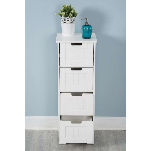 Hodiso White Wood Free Standing 1 Door 4 Drawer Bathroom Furniture Cabinet 