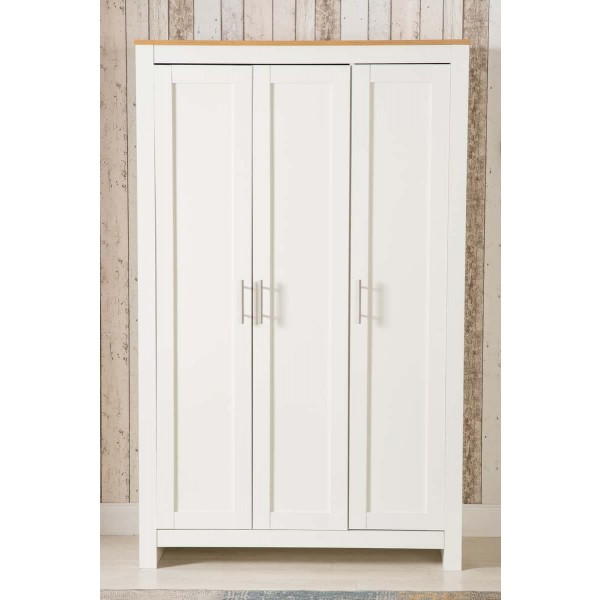 white + oak top 3 doors wardrobe Tudor Furniture