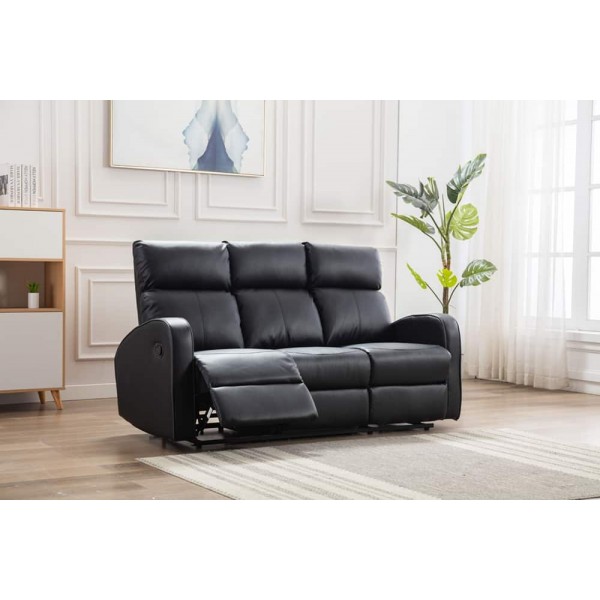 Boston Black Leather 3 Seater Recliner, Best 3 Seater Leather Recliner Sofa