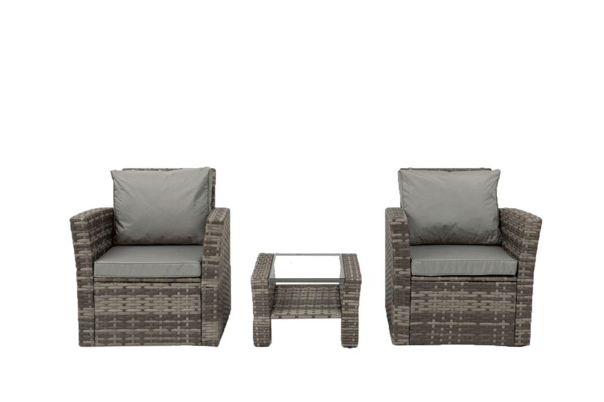ROSEN 2 SEATER RATTAN BISTRO FURNITURE SET IN GREY Tudor Furniture