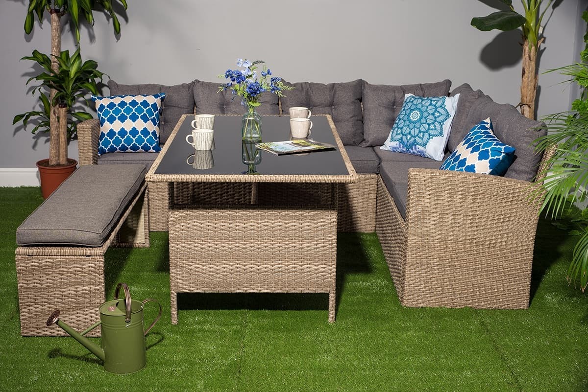 Yakoe 10 Seater Garden Dining Set and Bench One Tudor Furniture