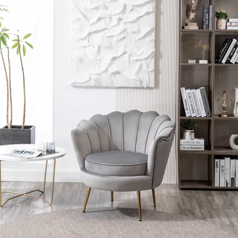 Light Grey Accent Chair with Golden Metal Leg | Tudor Furniture