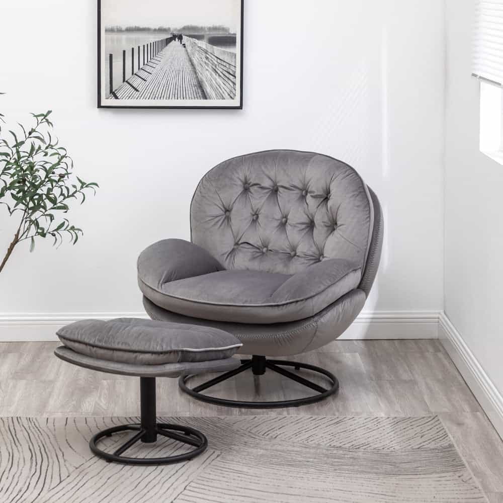 Grey Swivel Chair with Foot Stool Tudor Furniture