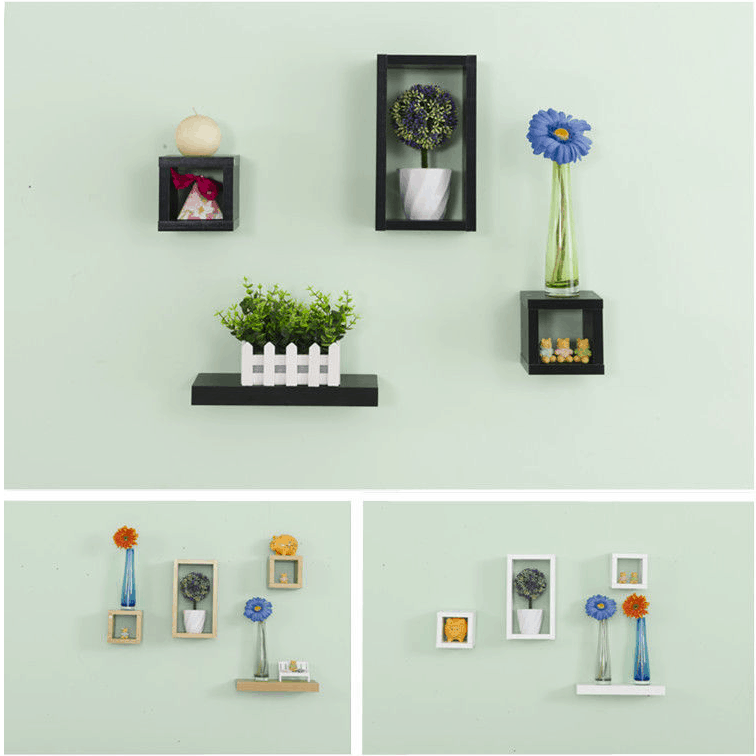 modern set of 4 floating rectangular wall shelf storage display shelf ...