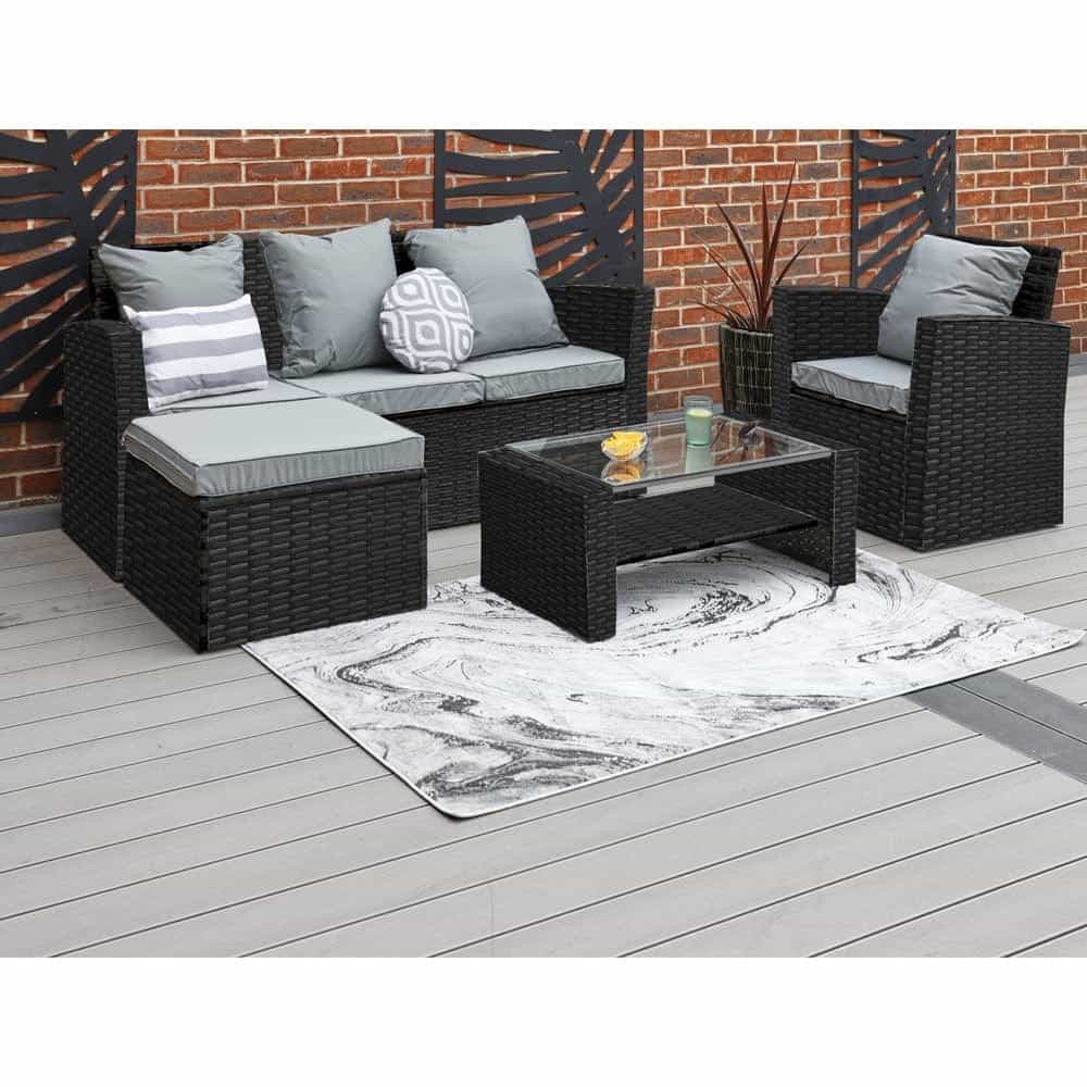 5 SEATER BLACK RATTAN GARDEN SOFA SETS WITH RAIN COVER Tudor Furniture
