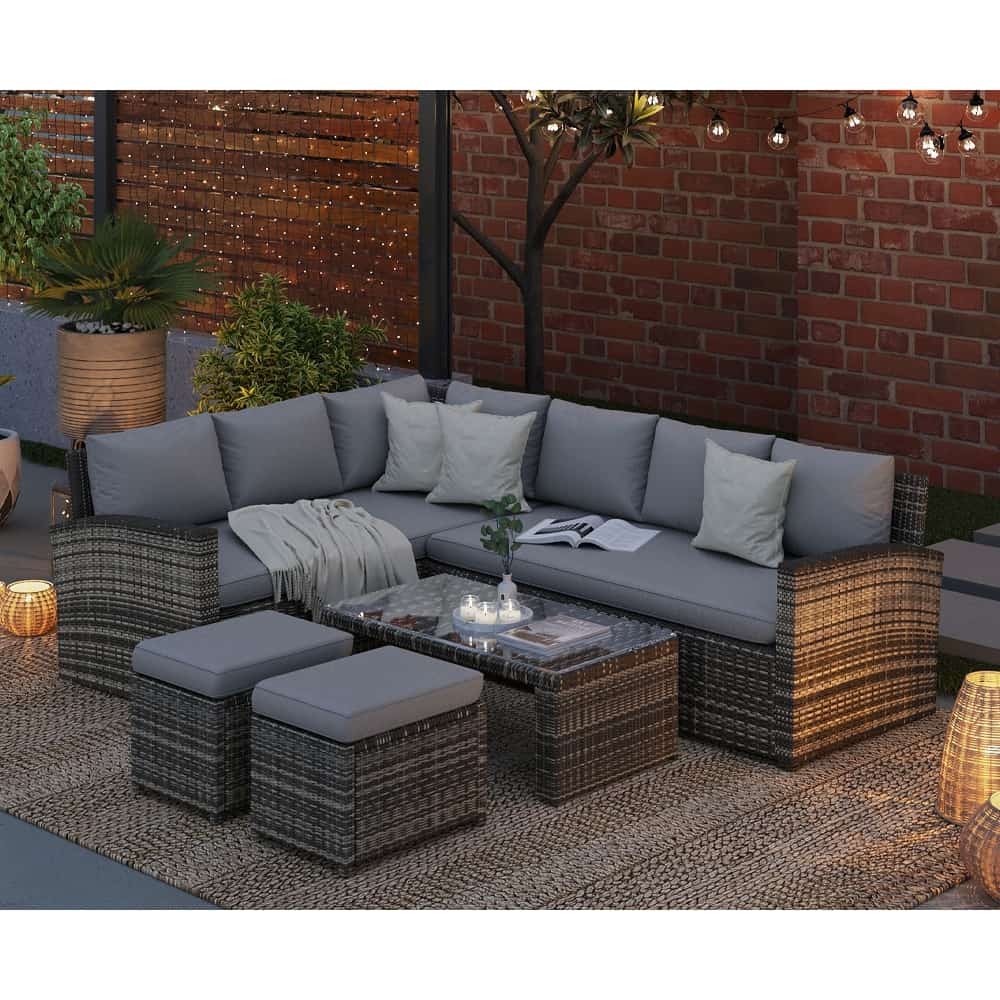 8 SEATER GREY CORNER RATTAN GARDEN SOFA SETS Tudor Furniture