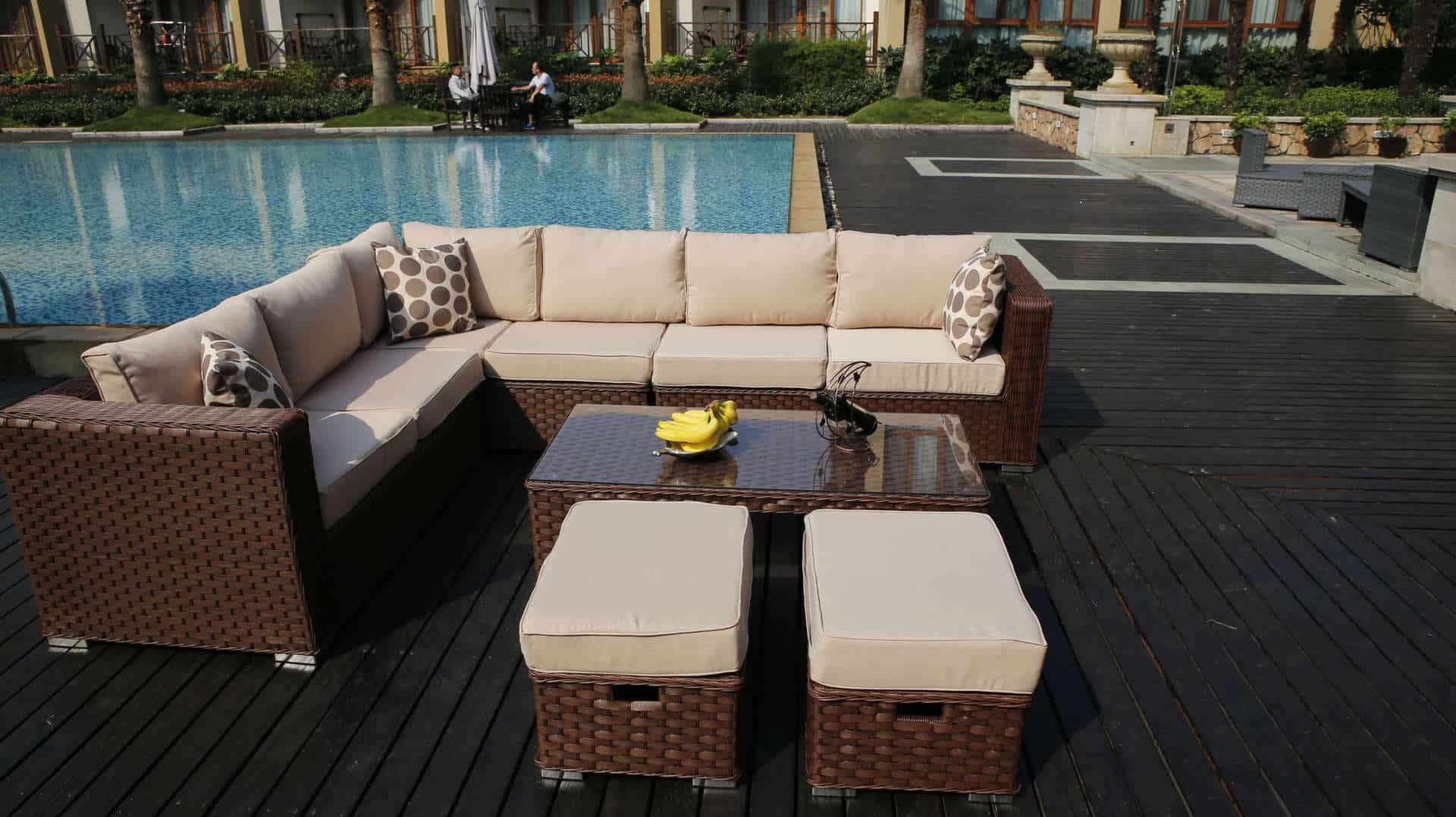 Yakoe Papaver Patio L shape Modular 8 Seater Rattan Corner Sofa Set