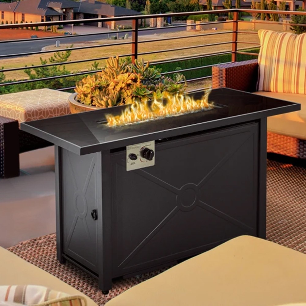 OUTDOOR PROPANE GAS FIRE PIT TABLE WITH RAIN COVER | Tudor Furniture