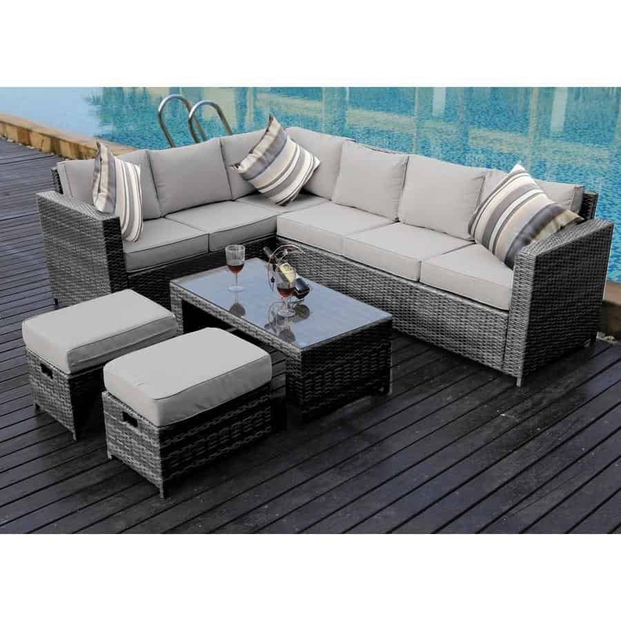 Yakoe 8 seater Rattan Corner Sofa SetBlack Tudor Furniture
