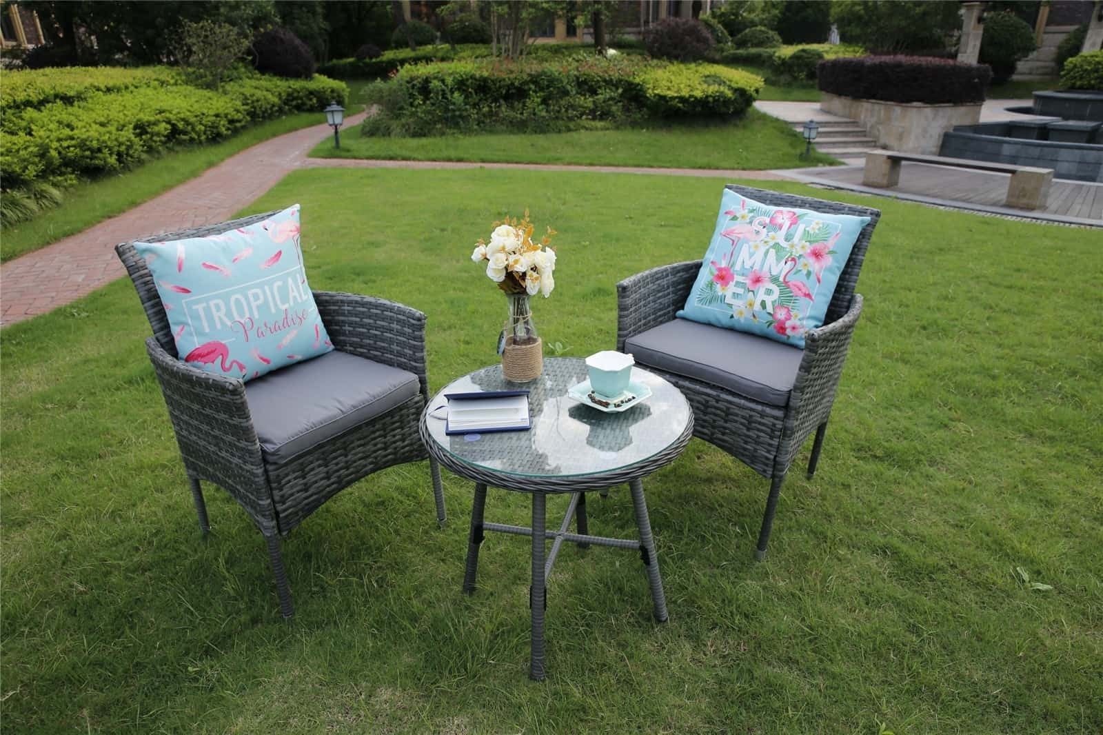 3Piece Outdoor Rattan Garden Furniture Black ,Brown/ Grey Tudor