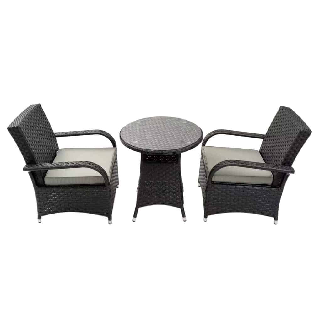 2 Seater Rattan Armchair Bistro Set in Black with Raincover Tudor