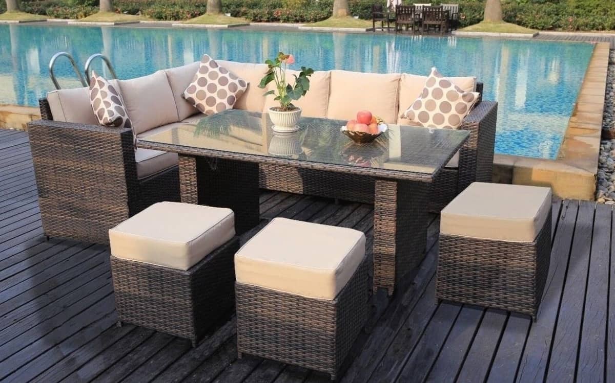 Yakoe 9 Seater Barcelona RattanEffect Garden Furniture Set brown