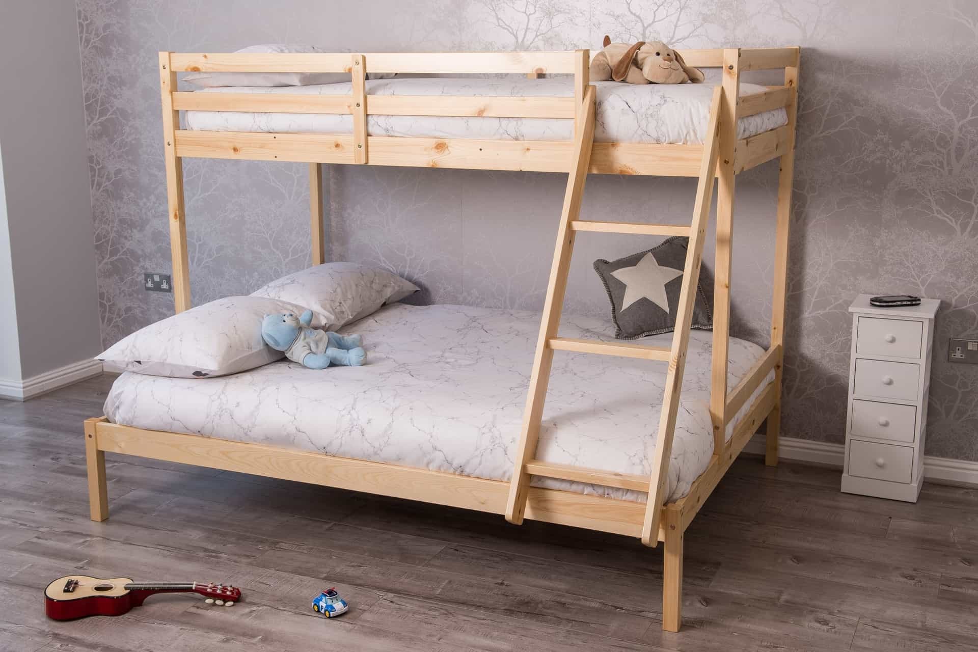 3 Sleeper Natural Pine Wood Triple Bunk Bed Frame Only | Tudor Furniture