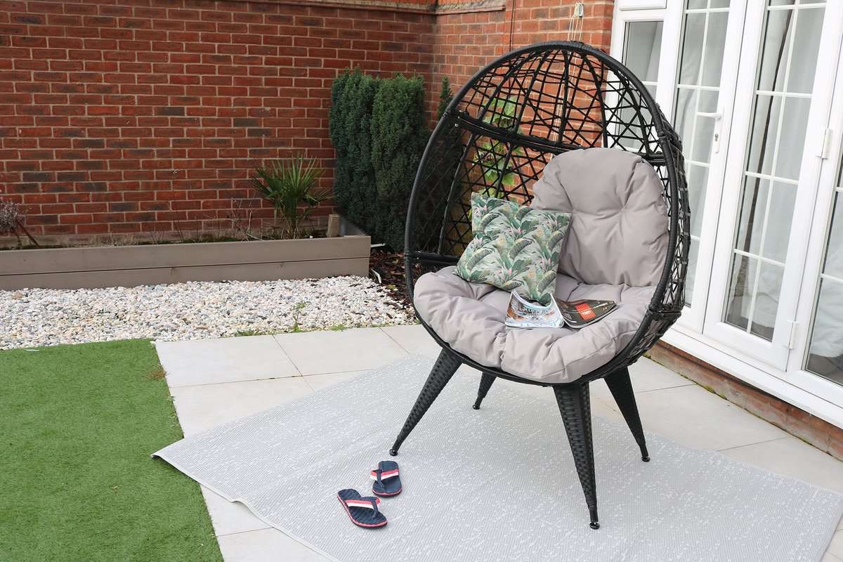 LEISURE STANDING EGG CHAIR IN BLACK WITH RAIN COVER Tudor Furniture