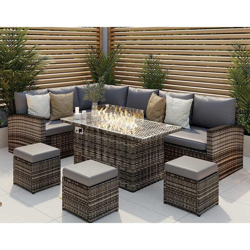 ROSEN 9 SEATER FIRE PIT RATTAN GARDEN FURNITURE CORNER DINING SOFA SET ...