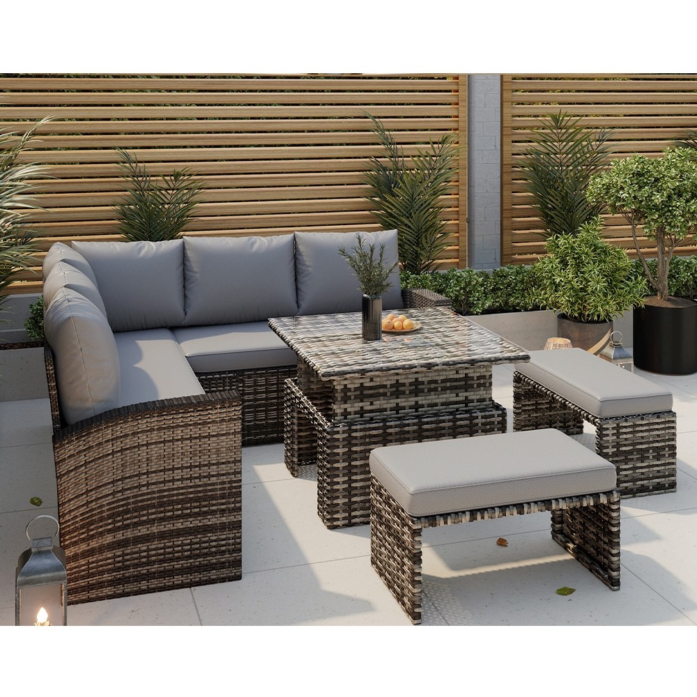 ROSEN RATTAN GARDEN FURNITURE 9 SEATER CORNER SOFA RISING TABLE SET