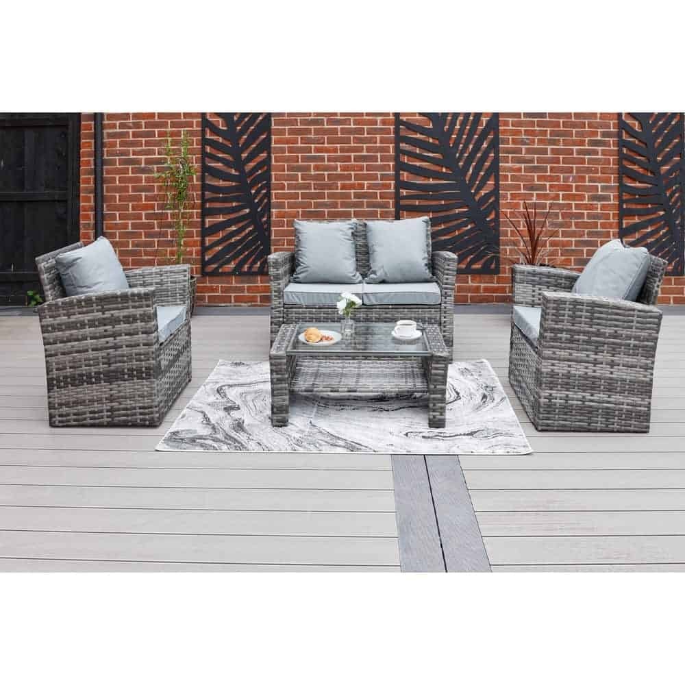 ROSEN 4 SEATER RATTAN FURNITURE SET IN GREY WITH RAIN COVER Tudor