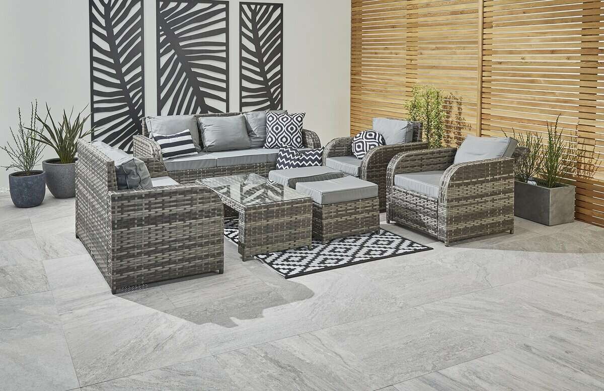 9 SEATER RATTAN GARDEN FURNITURE CUBE SET IN GREY Tudor Furniture