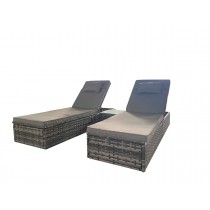 Vancouver Garden Sun Lounger Set Rattan Recliner Lounger In Grey