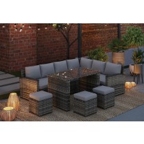 Rosen 9 Seater Rattan Garden Right Facing Dining Sofa Set In Grey