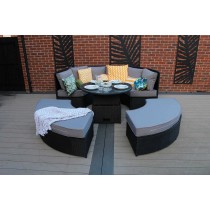 GARDEN RATTAN 8 SEATER DAY BED WITH LIFTUP TABLE DINING SET IN BLACK