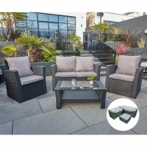 ROSEN 4 SEATER RATTAN FURNITURE SET IN BLACK WITH RAIN COVER