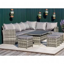 ROSEN 9 SEATER RATTAN GARDEN DINING SET GREY WITH ALUMINIUM LIFT-UP TABLE