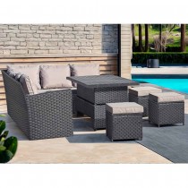 ROSEN 9 SEATER RATTAN GARDEN DINING SET BLACK WITH ALUMINIUM LIFT-UP TABLE