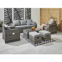 7 SEATER RATTAN GARDEN FURNITURE CUBE SET IN GREY