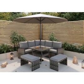 Rosen 9 Seater Rattan Garden Furniture Cube Dining Set With Parasol