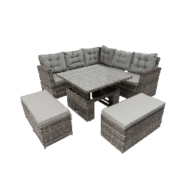 ROSEN 9 SEATER RATTAN DINING CORNER SOFA SET WITH RISING TABLE IN GREY