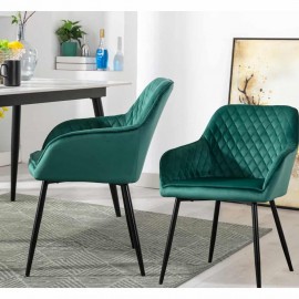 VELVET UPHOLSTERY DINING CHAIR WITH ARMREST - SET OF 2 Green