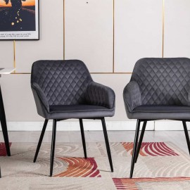 VELVET UPHOLSTERY DINING CHAIR WITH ARMREST - SET OF 2 Grey