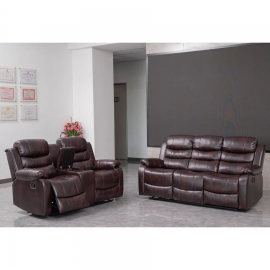 Brown PU Leather Manual Recliner 3+2 Seater Set