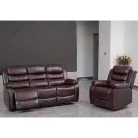 Brown PU Leather Manual Recliner 3 Seater sofa and Armchair Set