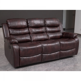 Brown PU Leather Manual Recliner 3 Seater Sofa