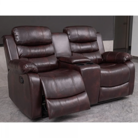 Brown PU Leather Manual Recliner 2 Seater Sofa