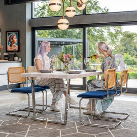 Marbel effect dining table with 4 Dark blue chairs