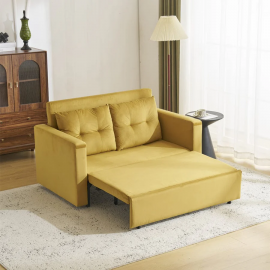 Avery 2 Seater Fold Out Upholstered Sofa Bed - Mustard