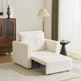 Avery 1 Seater Fold Out Upholstered Sofa Bed - White