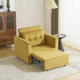 Avery 1 Seater Fold Out Upholstered Sofa Bed - Mustard