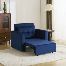 Avery 1 Seater Fold Out Upholstered Sofa Bed - Blue