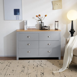 Heritage 6 Drawer Chest Bedroom Storage Cabinet - Grey