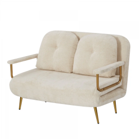 Bola Boucle Foldable 2 Seater Sofa Bed With Pillows - Beige
