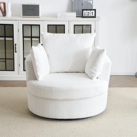 Ruth Corduroy Swivel Armchair With Scatter Cushions - White