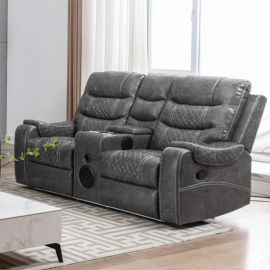 Grey PU Leather Manual Recliner Functional 2 Seater Sofa