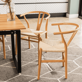 Set Of 2 Boho Beech Wood Dining Chairs - Oak